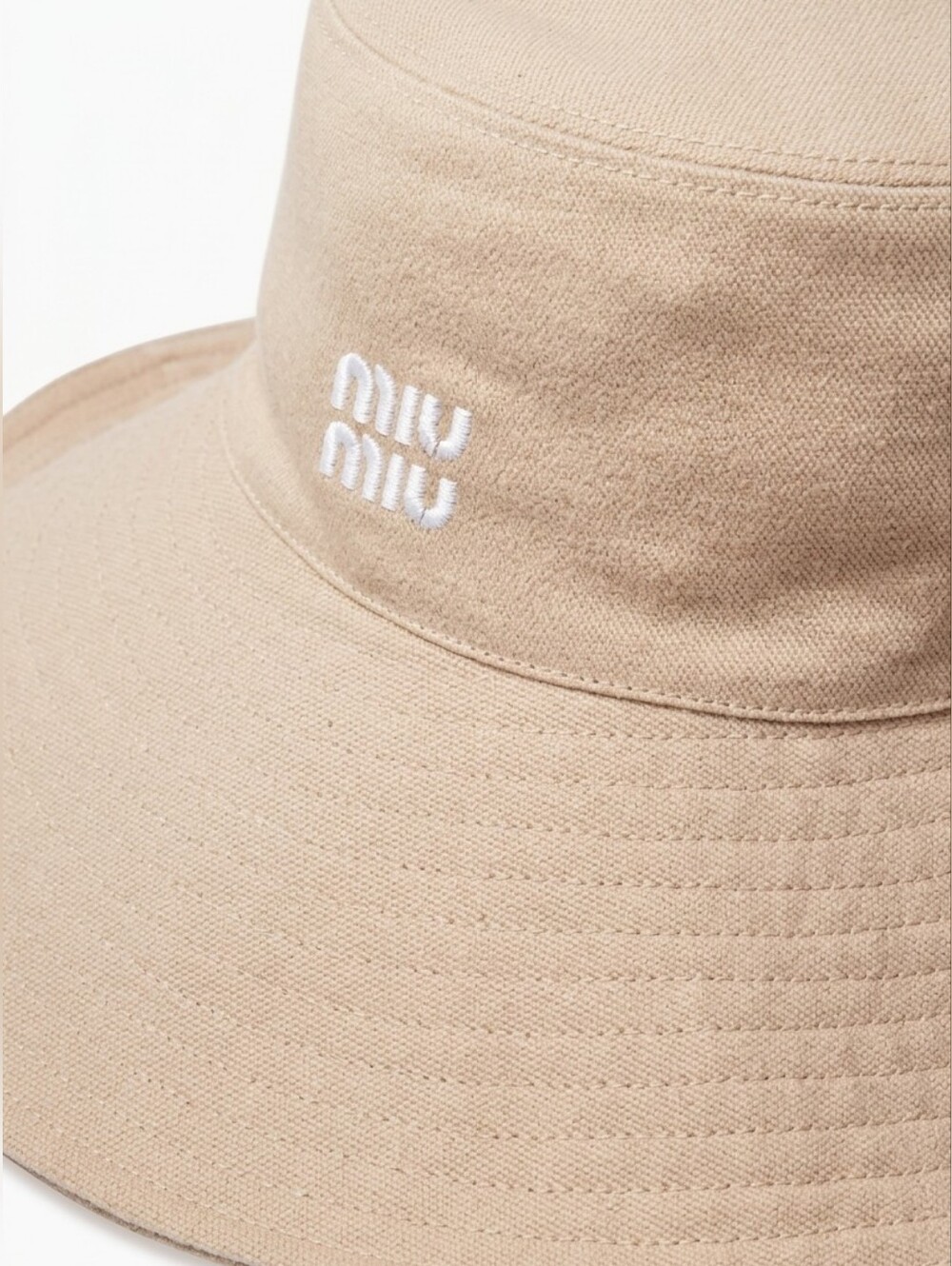 🔥NEW‼️✨️ MIU MIU ✨️ Tan Beige Wide Brim Hat w. White Logo - Women Men Unisex - Picture 5 of 15